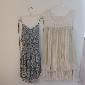 2 Dresses: A'Reve Cream/Celery Dress, Peppe Peluso Multi-color Blue/grn Dress